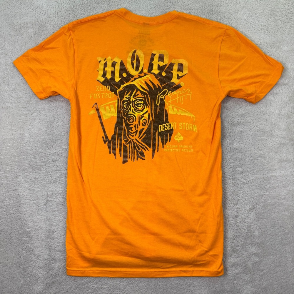 NEW Zero Foxtrot T Shirt Mens Medium Orange Skull MOPP Reaper Desert Storm Gun
